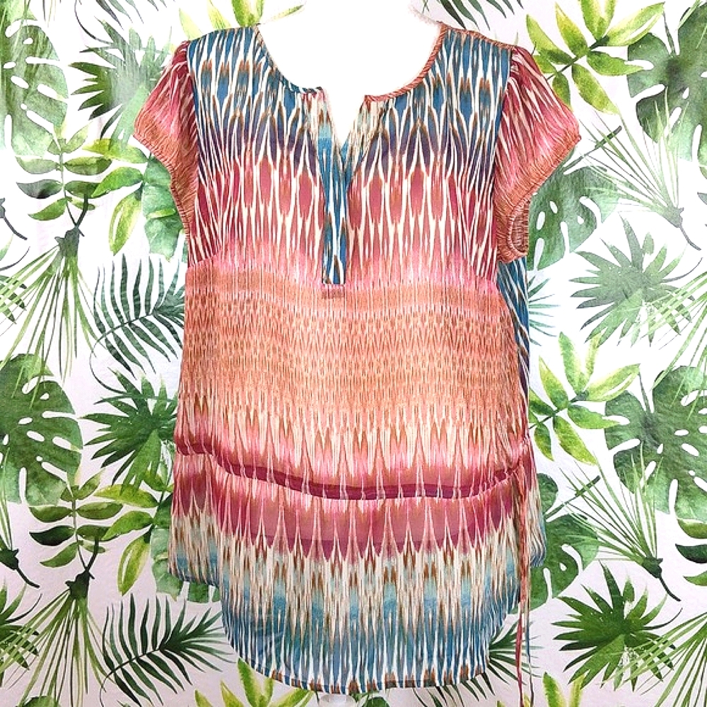 a.n.a Pink & Blue Zig-Zag Striped Coverup (Size: X-Large)